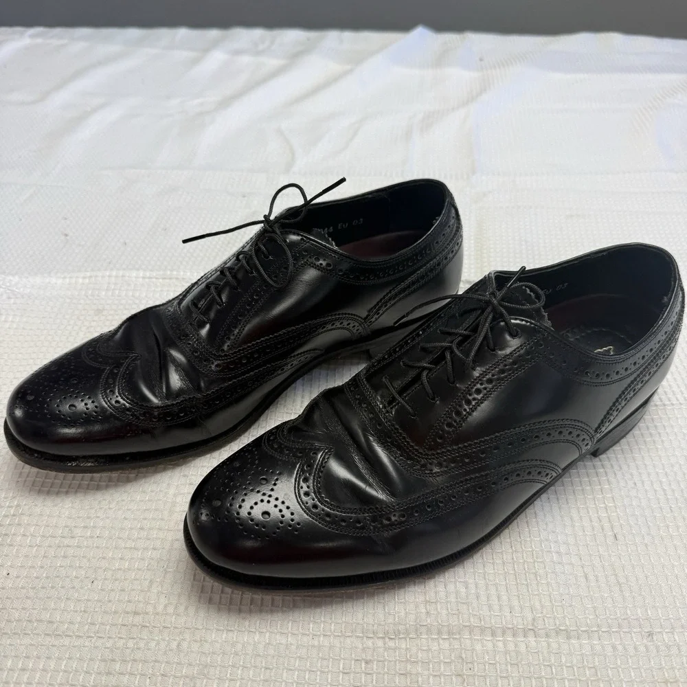 Florsheim Wingtip Oxford Black Leather Dress Shoes Mens Size 9.5 3E (Extra Wide)